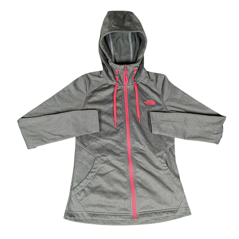 The North Face Womens Full Zip Hoodie Heather Grey Pink Logo Athletic Jacket XS